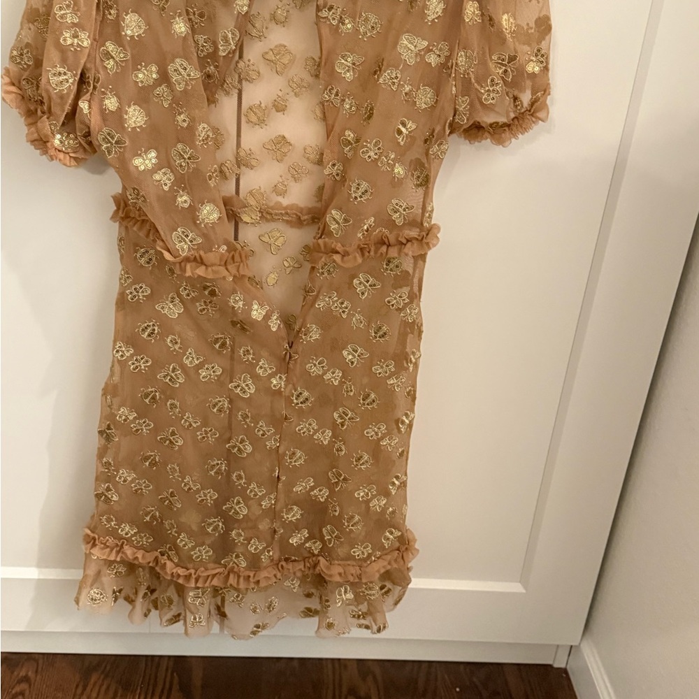 For Love And Lemons Gold Floral Midi Dress